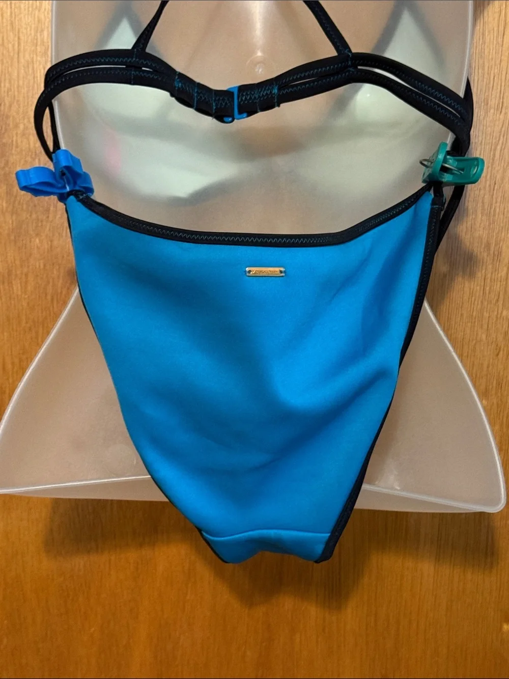 Victoria's Secret Blue Bikini with Black Trim LARGE Top SMALL Bottom